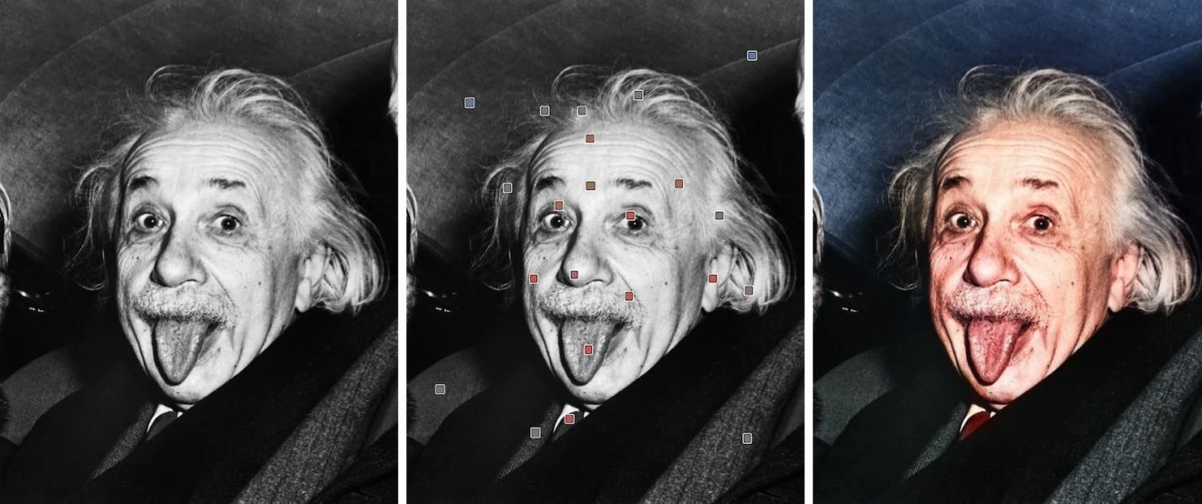 foto Einstein originale in bianco e nero convertita a colori